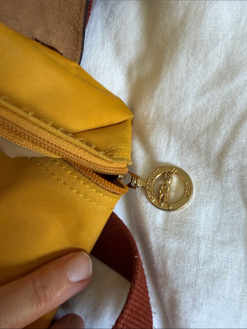 Longchamp Mustard Yellow Nylon Backpack with Brown Leather Flap - Picture 8 of 8